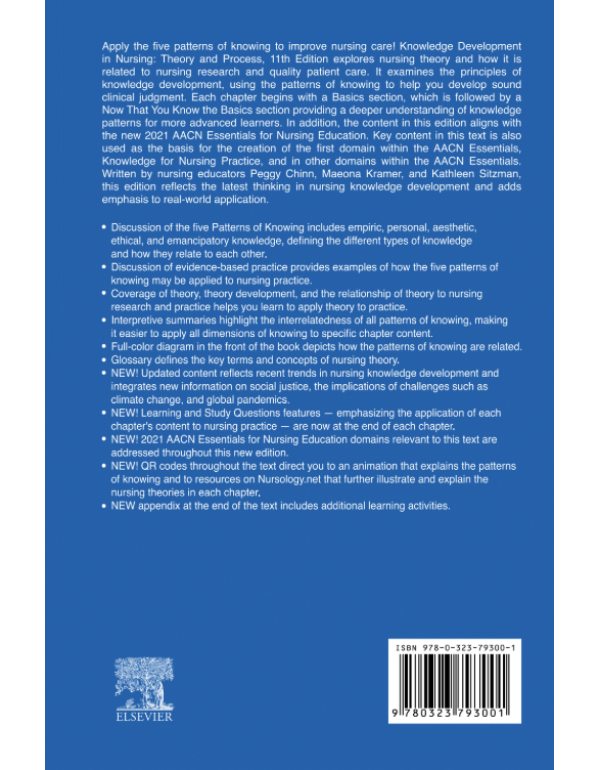 Knowledge Development in Nursing: Theory and Process, 11th Edition by Peggy Chinn, Maeona Kramer & Kathleen Sitzman – Paperback (ISBN: 9780323793001)