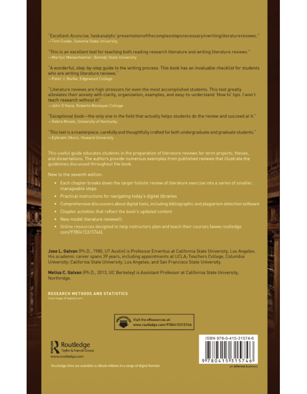 Writing Literature Reviews, 7th Edition by Jose L. Galvan (ISBN 9780415315746) - Paperback