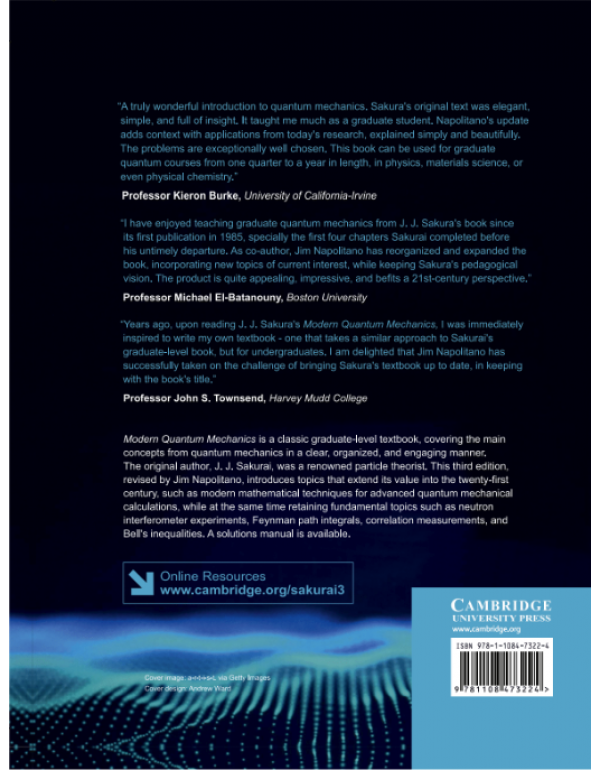 Modern Quantum Mechanics, 3rd Edition by J. J. Sakurai & Jim Napolitano – Hardcover (ISBN: 9781108473224)