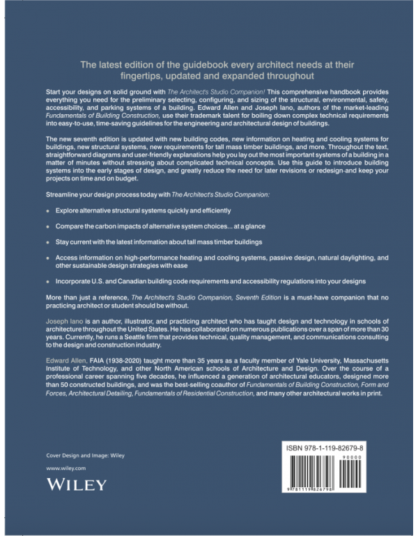 The Architect’s Studio Companion: Rules of Thumb for Preliminary Design by Joseph Iano, Edward Allen, 6th Edition (ISBN 9781119826798) - Hardcover