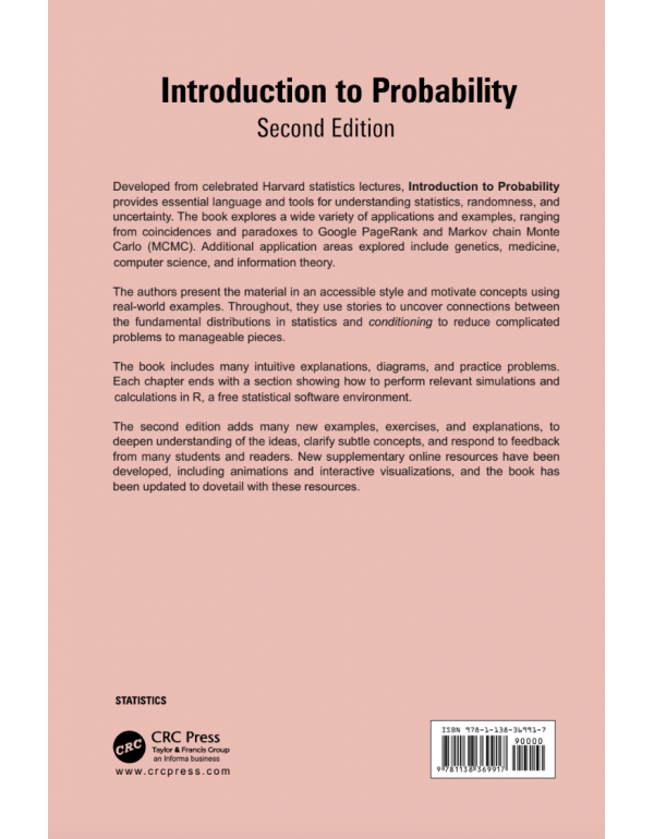 Introduction to Probability by Joseph K. Blitzstein & Jessica Hwang, 2nd Edition (ISBN 9781138369917) - Hardcover