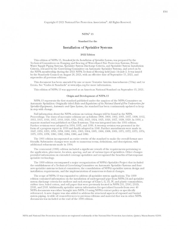 NFPA 13: Standard for the Installation of Sprinkler Systems, 2022 Edition – Paperback | Official NFPA Codebook (ISBN 9781455927814)