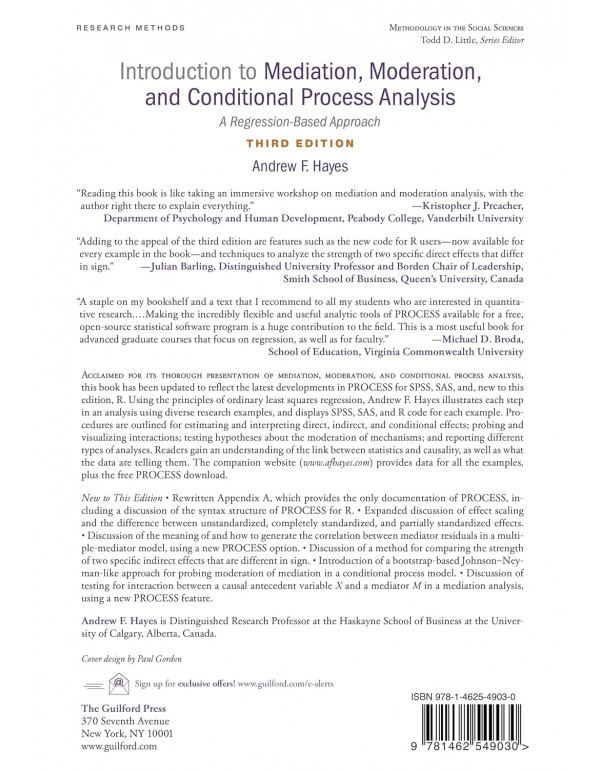 Introduction to Mediation, Moderation, and Conditional Process Analysis, 3rd Edition by Andrew Hayes (ISBN 9781462549030) - Hardcover