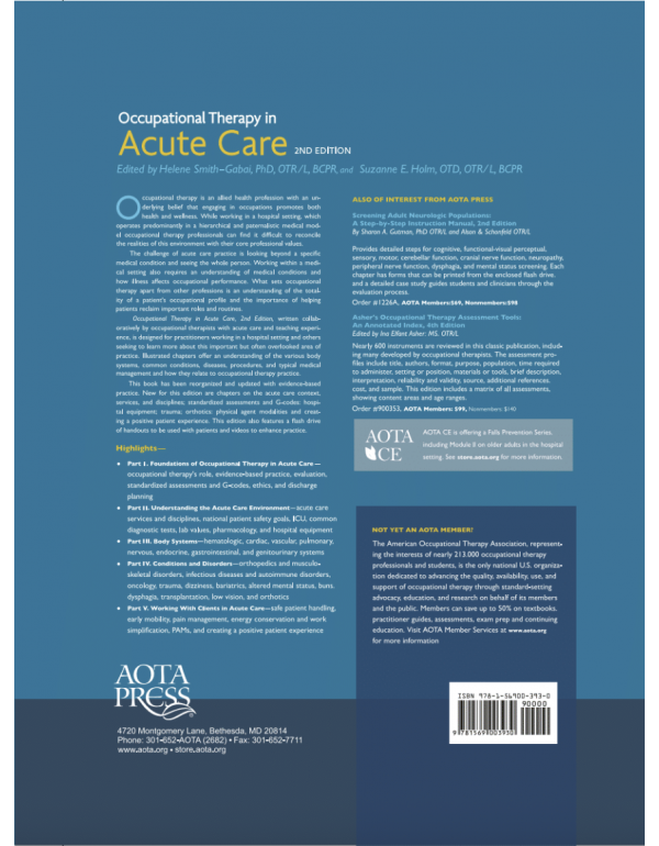 Occupational Therapy in Acute Care, 2nd edition by Helene Smith-Gabai (ISBN: 9781569003930) - Hardcover