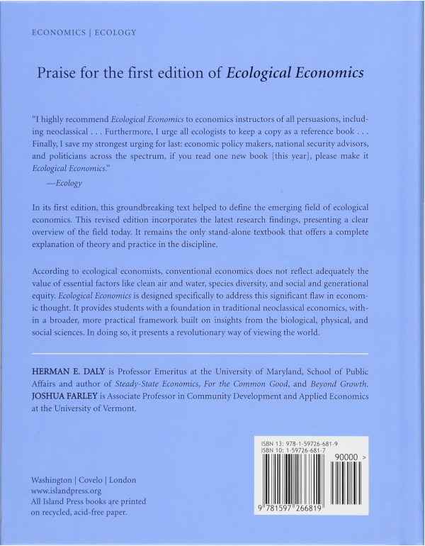 Ecological Economics: Principles and Applications, 2nd Edition by Herman E. Daly, Joshua Farley (ISBN 9781597266819) - Hardcover
