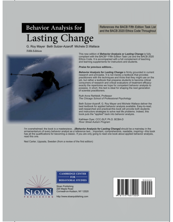 Behavior Analysis for Lasting Change, 5th Edition by G. Roy Mayer, Beth Sulzer-Azaroff & Michele Wallace (ISBN: 9781597381000) – Hardcover