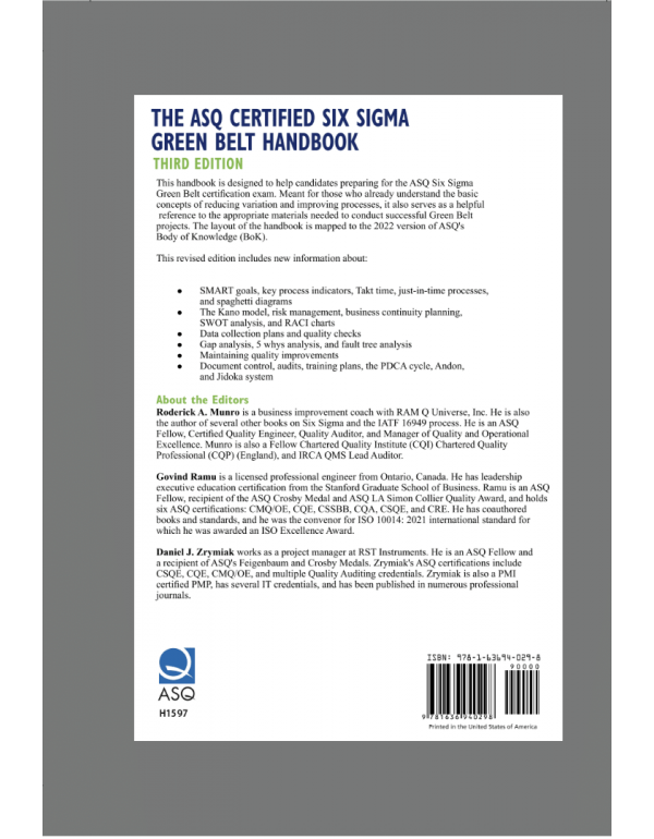 The ASQ Certified Six Sigma Green Belt Handbook, 3rd Edition (ISBN 9781636940298) - Hardcover