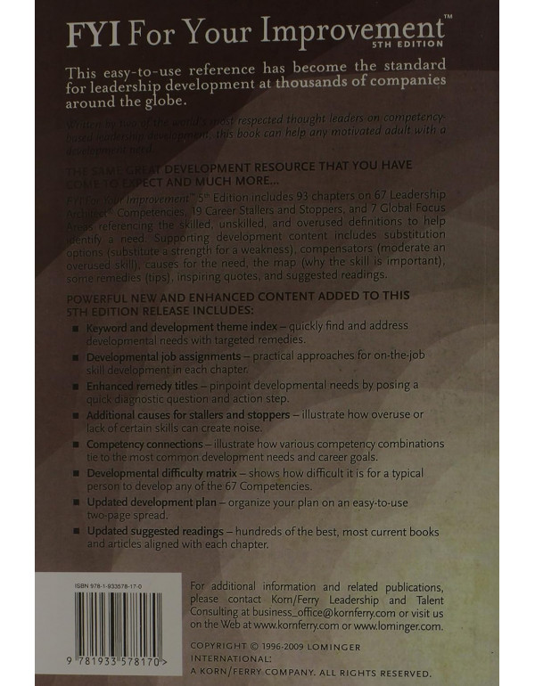 FYI: For Your Improvement – For Learners, Managers, Mentors, and Feedback Givers, 5th Edition (ISBN 9781933578170) - Paperback
