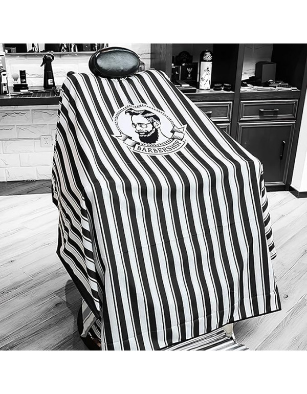 GOATs Striped Pattern Professional Hair Cutting Waterproof Barber Apron with Snap Closer for Men and Women Salon Parlour Use Sheet (59" x 51" Black and White)