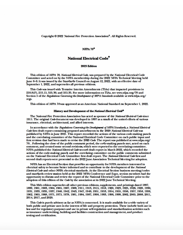 National Electrical Code, 2023 Edition *US PAPERBACK* by National Fire Protection Association (NFPA) - {9781455930340} {1455930342}